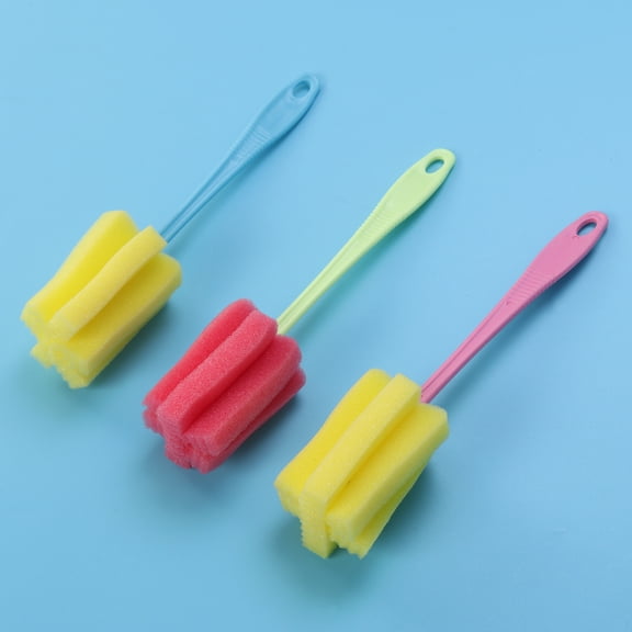 MLINS Durable Sponge Cleaning Brush with Retractable Handle for Cups Bottles 3 Pcs Assorted Color