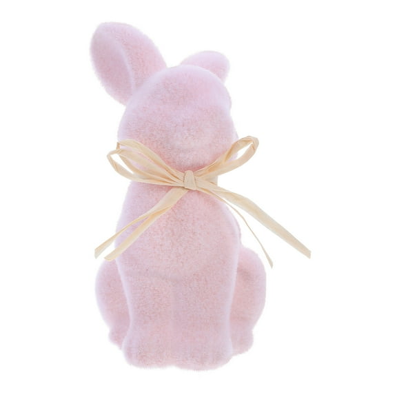 MLINS Easter Flocked Bunny Figure Realistic Decoration Large Pink