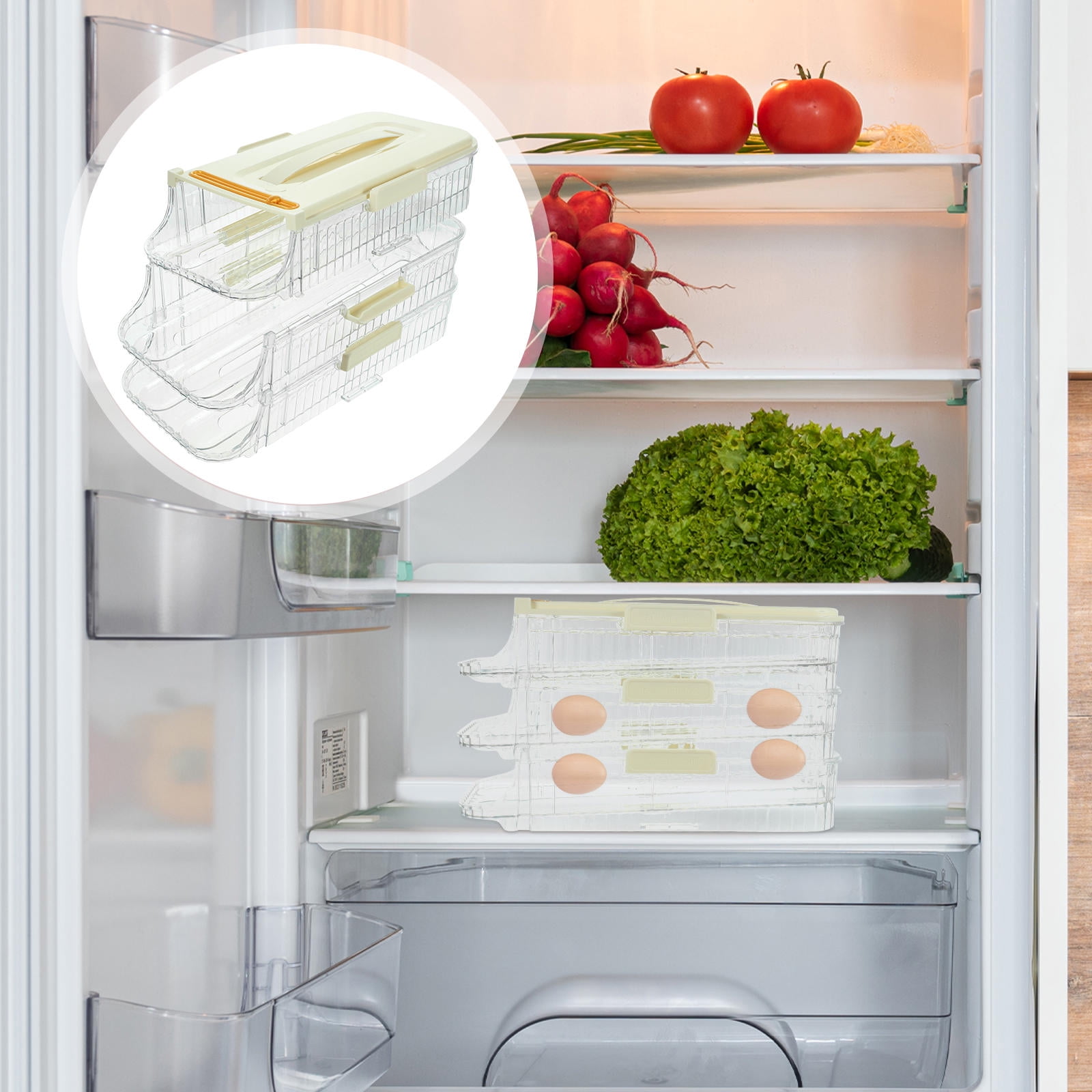 MLINS Egg Holder Automatic Scrolling Egg Box Holder Slide Egg Tray Carrier Refrigerator Egg Holder(3 Layers)