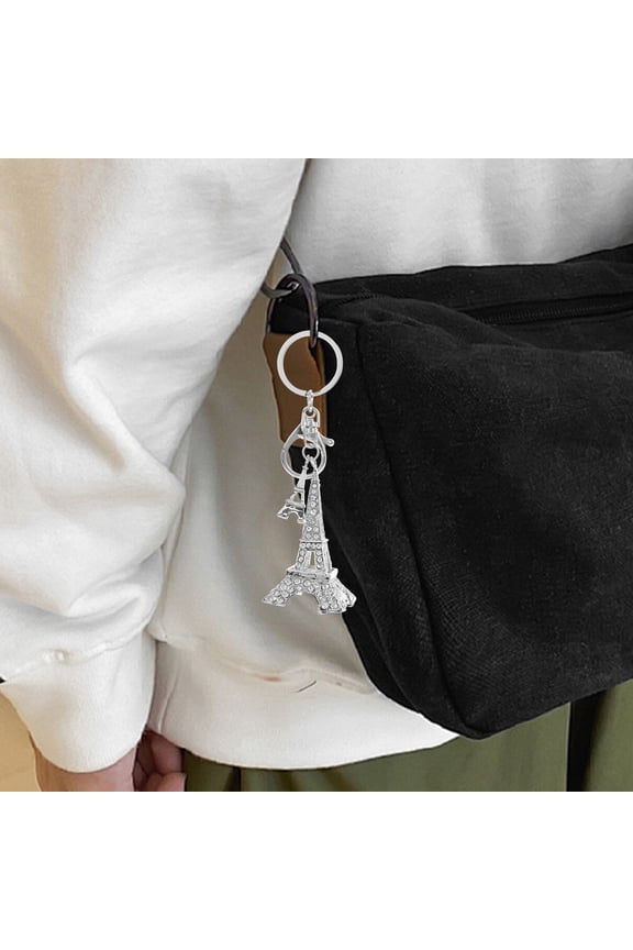 Eiffel Tower Keychain Charm Rhinestone Pendant for Hanging Keys