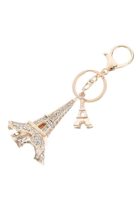 White Rhinestone Eiffel Tower Keychain with Zinc Alloy for Hanging Keys and Bag Charm