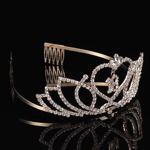 DINHEAROM Elegant Golden Crown Headband Rhinestones Inlay for Birthday Decorations 1Pc