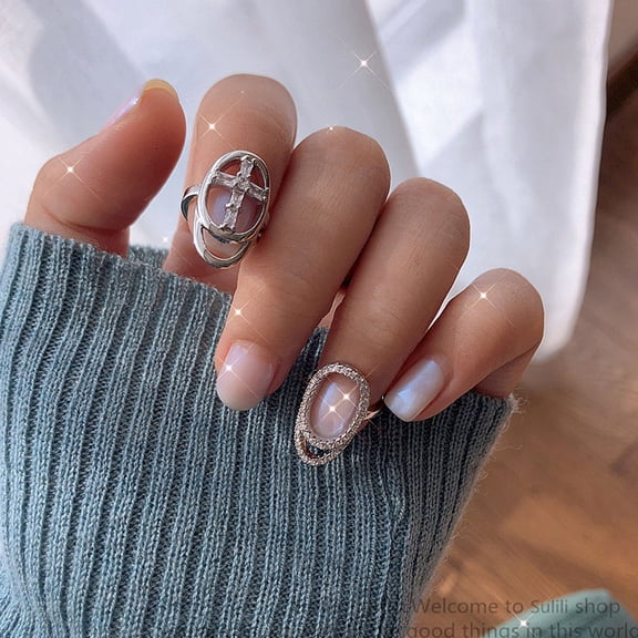 Milisten Hand Jewelry 1Set Adjustable Fingernail Ring in Silver Tone for Women