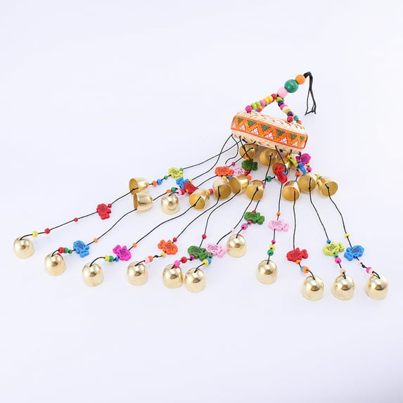 MLINS Ethnic Style Copper Bell Wind Chime with Knitting Drum and Colorful Beads for Home Decoration 8 Inch