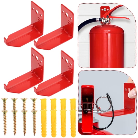 MLINS Fire Extinguisher Mount for Wall Easy Installation Metal Red Heavy Duty Universal Bracket 4pcs