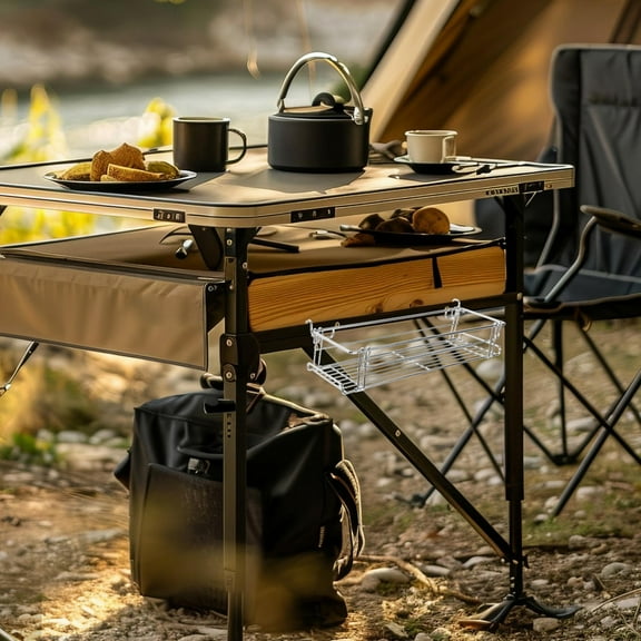 MLINS Folding Camping Table Wire Storage Basket Camping Side Table Hanging Organizer Multi-Functional Outdoor Organizer Ideal For Bbq Picnic And Camping