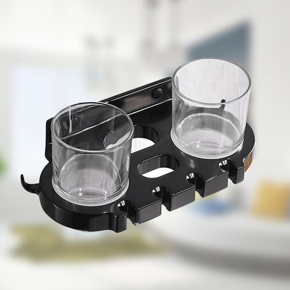 HEALEEP Space Aluminum Free Punch Toothbrush Rack with Double Cups and Hooks