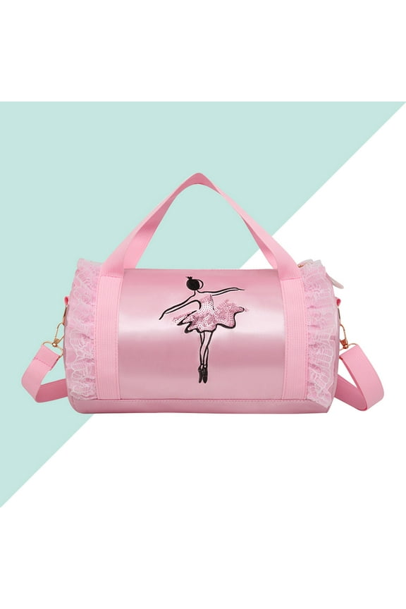 Girls Shoulder Dance Bag Kids Lace Ballet Tote Bag Duffle Bag Messenger Bag for Ballerina Dancer (Pink Short Yarn)