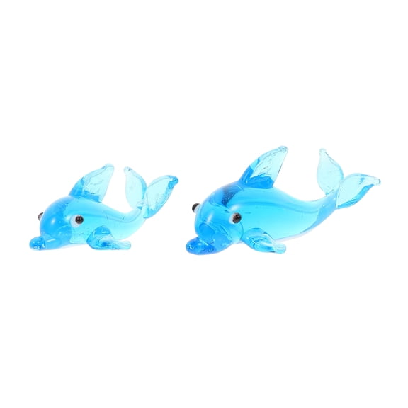 MLINS Glass Dolphin Figurine for Decoration Blue Color Small Dolphin Craft with Flat Bottom 2 Pcs