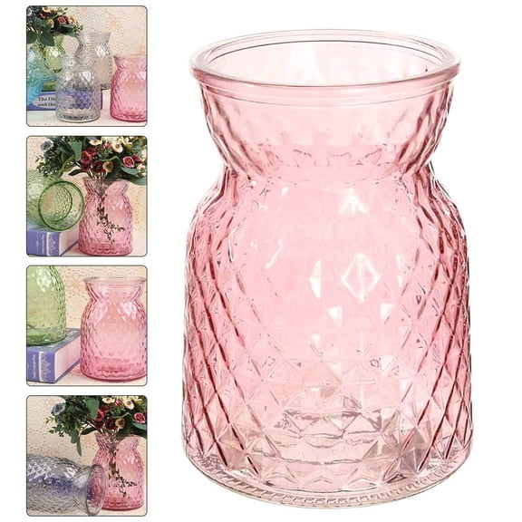 MLINS Glass Flower Pot Elegant Decor Pink Vase Ribbed Decorative Office