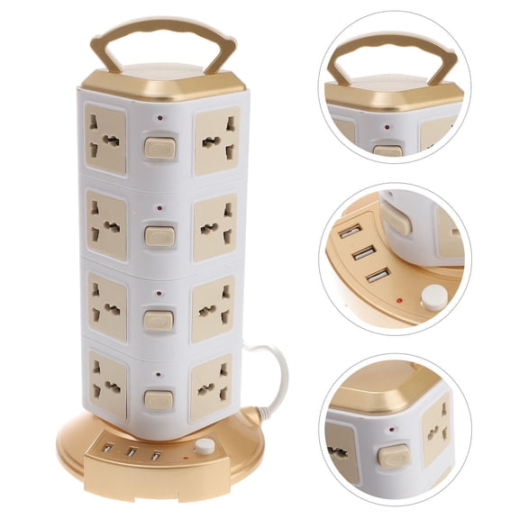 OHOIOLLA Power Strip Golden 1Set 12.4x6.6x6.6in Vertical Tower ABS