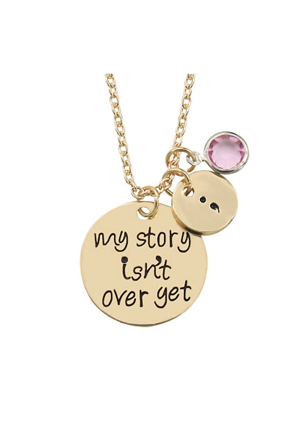 Golden Alloy Necklace Chain with Semicolon Design for Wearing and Gift Encouragement Stylish Fashion 0.5 Inch