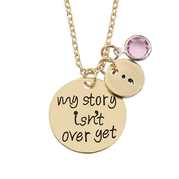 MLINS Golden Alloy Necklace Chain with Semicolon Design for Wearing and Gift Encouragement Stylish Fashion 0.5 Inch