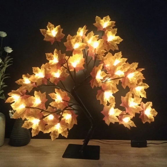 MLINS Golden Hanging Maple Tree Light Decor with Warm White LED Lights for Tabletop Decoration