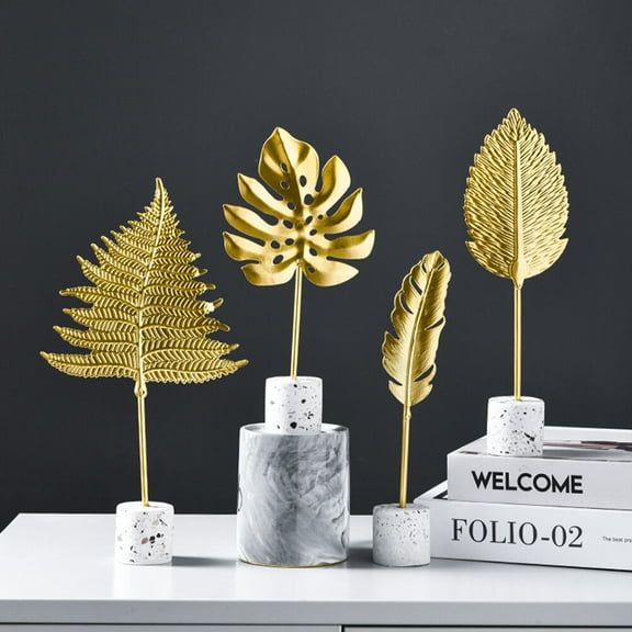 MLINS Golden Metal Leaf Table Ornament Lightweight Creative Decoration for Home and Office Decor 3.5x3.5x10.5 inches