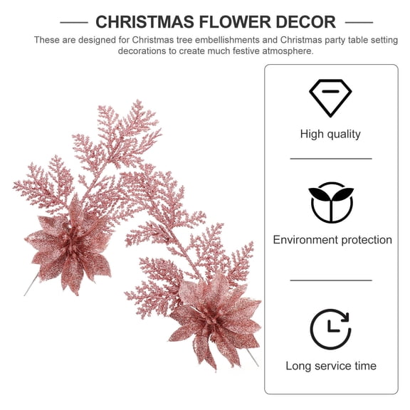 PTOOTP 6Pcs Golden Christmas Flower Decor Glitter Artificial Pine Branches for Tree Setting