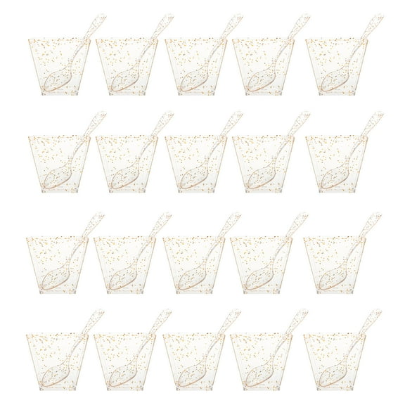 MLINS Golden Plastic Dessert Cups with Smooth Surface andSpoons for Home Use 20 Sets