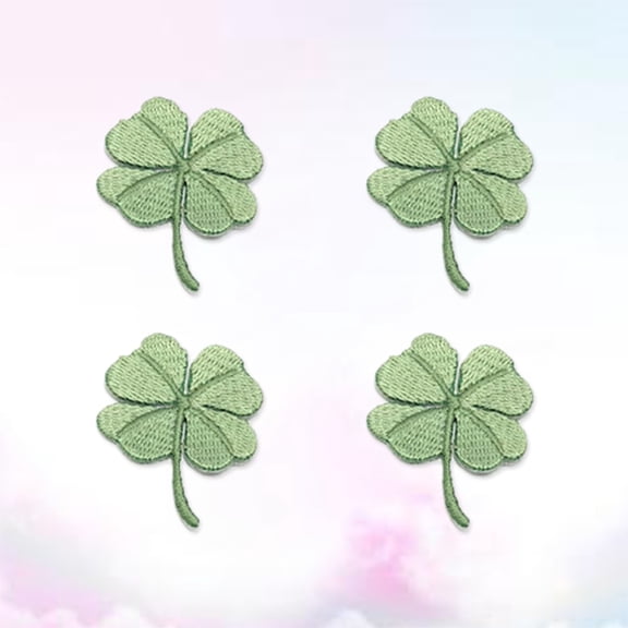 MLINS Green Four Leaf Embroidered Patches, Iron or Sew Appliques for Clothes, Hats, Bags, 4 Pack, 1.5 in, Crafts