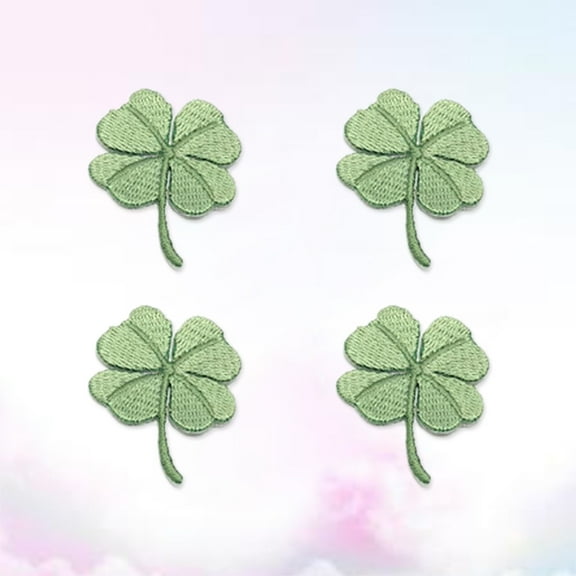 MLINS Green Four Leaf Embroidery Patches for Clothes Use Iron On Sew Rayon 4 Pieces 1.5 Inches