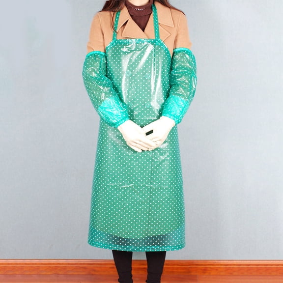 MLINS Green PVC Cooking Apron with Oversleeve for Kitchen Use Ideal for Cooking Grilling and Painting