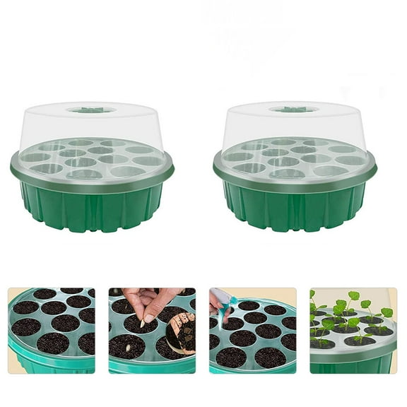 MLINS Green Plastic Plant Growing Tray with Open Hole Design for Seedling 13 Holes 2 Pcs