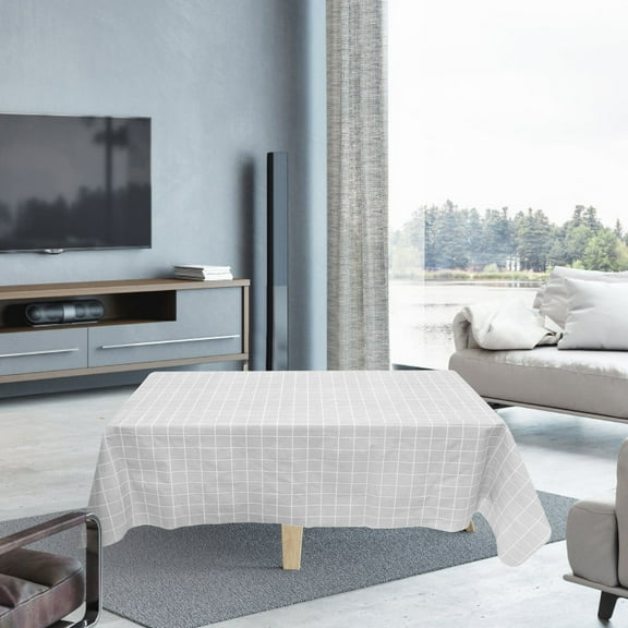 MLINS Grey PEVA tablecloth for Decoration Smooth Waterproof Easy to Clean with Simple Plaid Pattern 2 Pieces