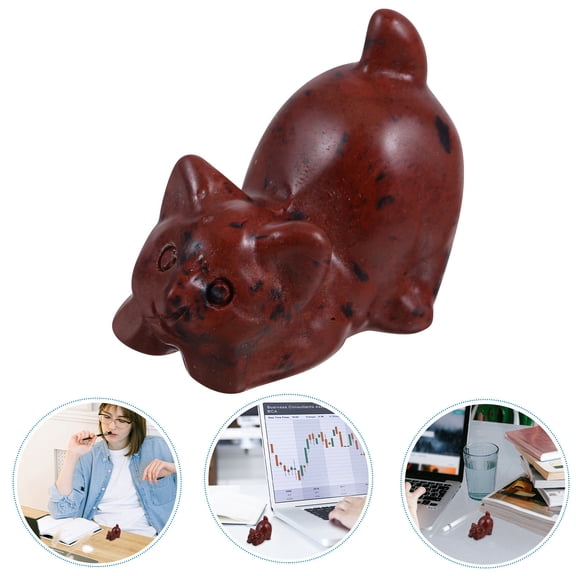 MLINS Hand Carved Obsidian Cat Sculpture for Decoration Feng Shui Wealth Figurine for Cat Lovers Crystal Fortune Cat for Office and Room Home Decor
