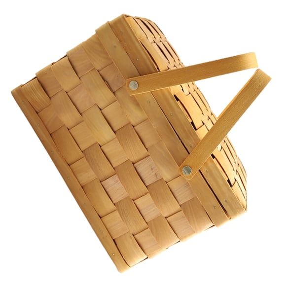 DINHEAROM Woven Picnic Basket Wood Khaki Home Decoration 1Pack 11.40X11.40X7.86in