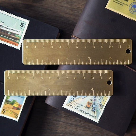 MLINS Handmade Golden Brass Ruler for Measuring Use with Round Hole and ...