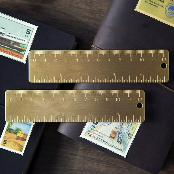 MLINS Handmade Golden Brass Ruler for Measuring Use with Round Hole and Accurate Engraving Marks 6.3 Inches