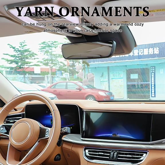 MLINS Handmade Knitted Car Pendant Crochet Car Mirror Hanging Cute Car Decorations For Women Car Accessories Interior Rear View Mirror Accessories Car Charm Crochet Car Hanging Ornament White