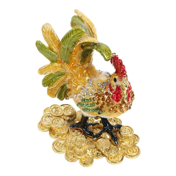 YUYUETIME Rooster Jewelry Keepsake Box Alloy Hinged Trinket Box for Decorative Use