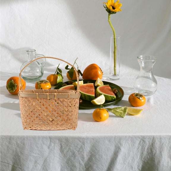 MLINS Handmade Woven Timber Basket for Storage Portable Chocolate Friendly 1 Piece
