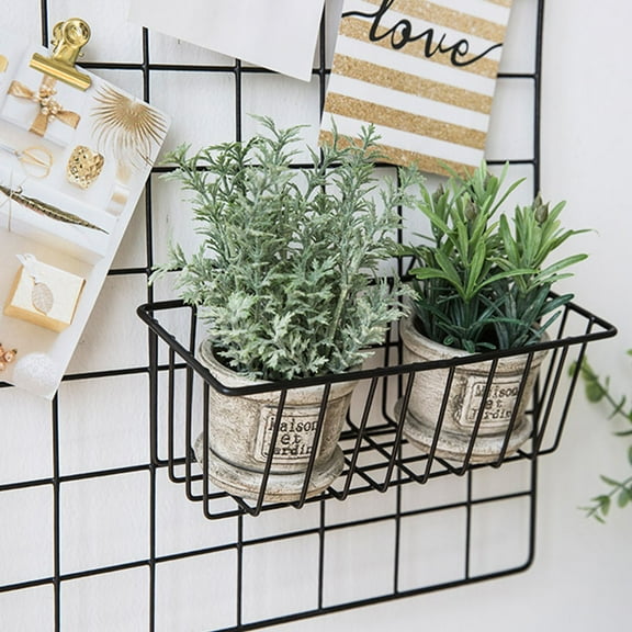 MLINS Hanging Photo Frame Metal Wall Mesh Grid Bedroom Living Room Iron Photos Storage Rack Home DIY Decoration (Black)