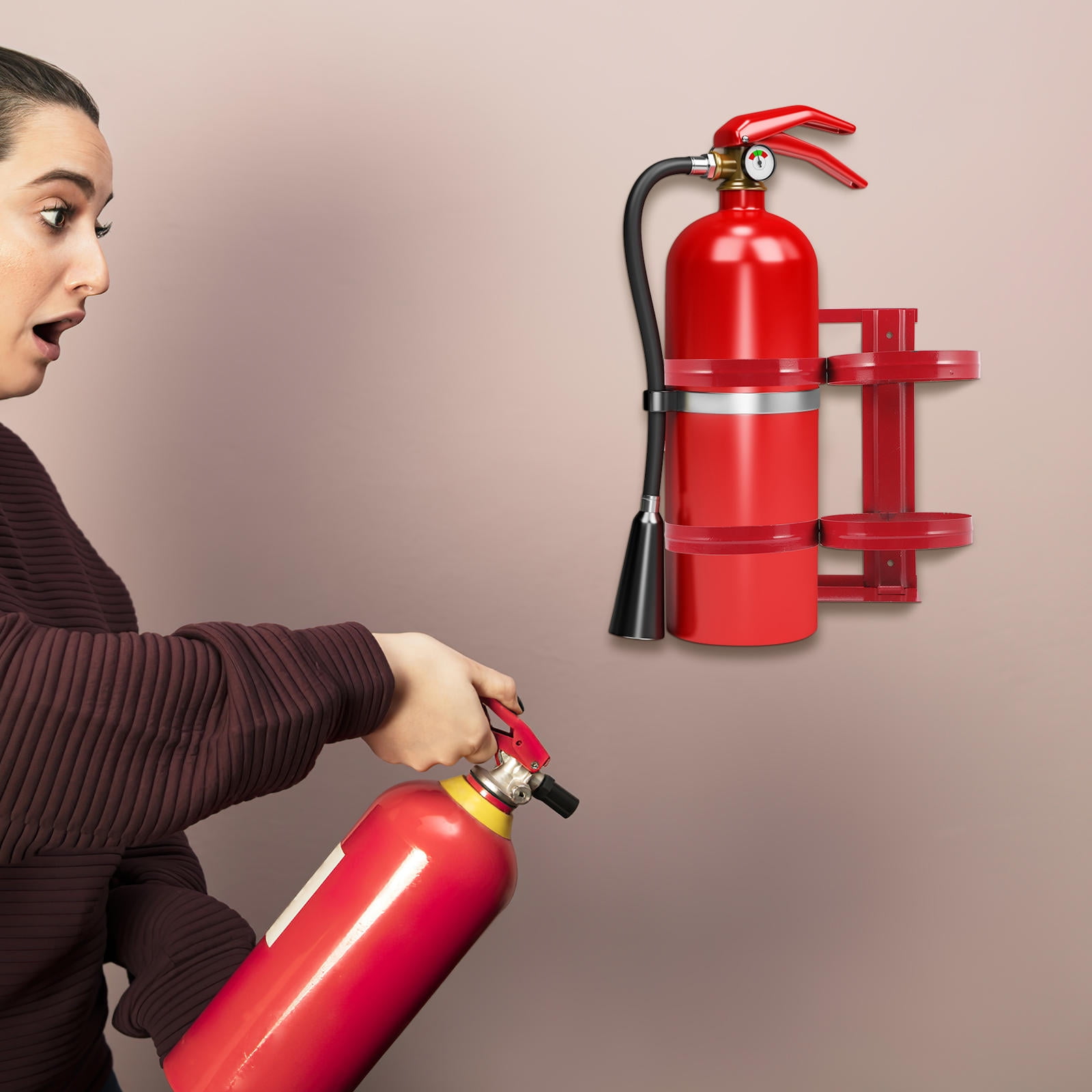 DINHEAROM Metal Fire Extinguisher Holder Red Wall Mount 1Pcs 12.58x10.61x5.89 In