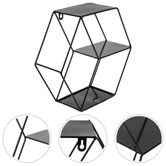 MLINS Hexagon Design Wall Decoration Rack for Storage Use in Black Color Made of Wood and Iron 6 Pieces