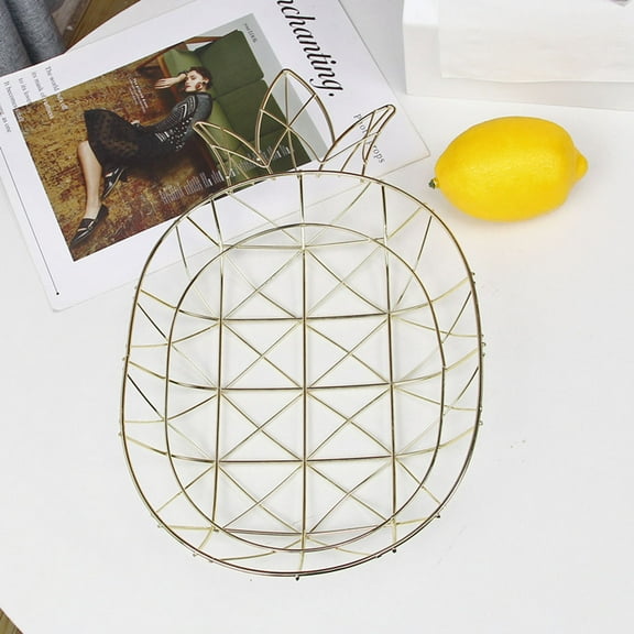 MLINS Hollow Iron Fruit Basket Pineapple Shape Fresh Vegetable Container Basket Snack Storage Tray Holder (Golden)