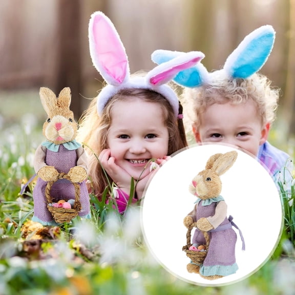 MLINS Indoor Simulated Rabbit Ornament Straw Rabbit Figurines Child Baby 45X15X15cm