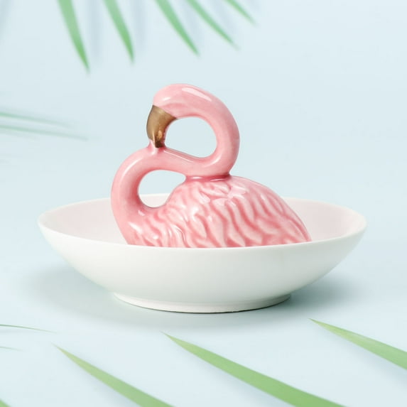 MLINS Jewelry Display Ceramic Storage Tray Flamingo Dish