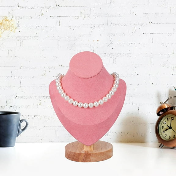 MLINS Jewelry Display Stand Necklace Mannequin Bust With Wood Base Necklace Chain Holder Stand For Choker Necklaces Jewelry Storage Pink