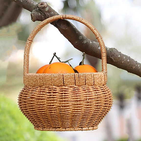 MLINS Khaki Woven Egg Basket for Kitchen Storage and Decoration Durable PP Material 10.5 x 10.5 x 7 Inches
