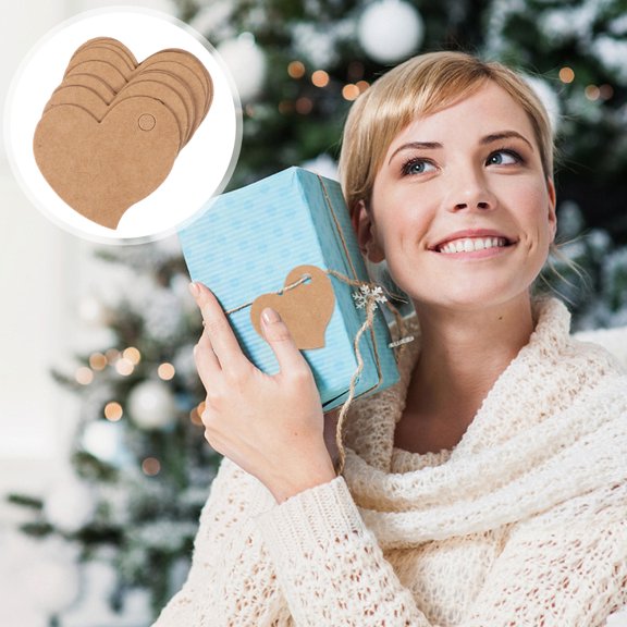 MLINS Kraft Paper Gift Tags with Pre-punched Holes for DIY Projects 3 Packs Khaki Heart-shaped