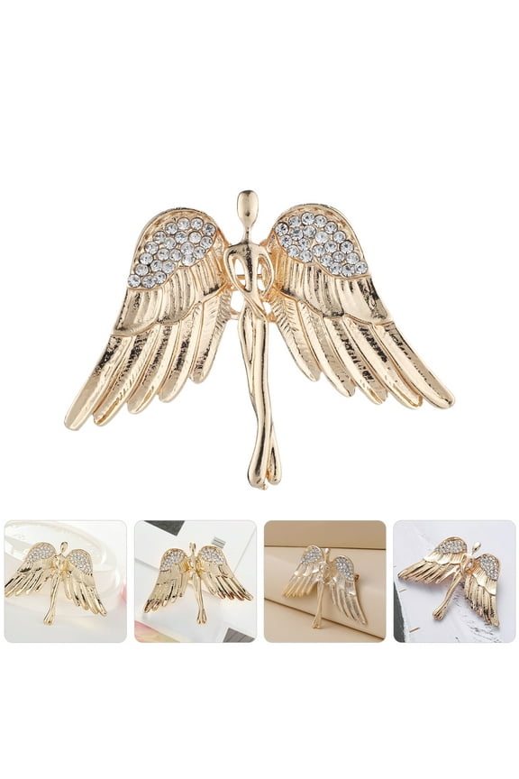 Guardian Angel Pin for Clothes with Rhinestone and Zinc Alloy Golden Color Fashion Accessories