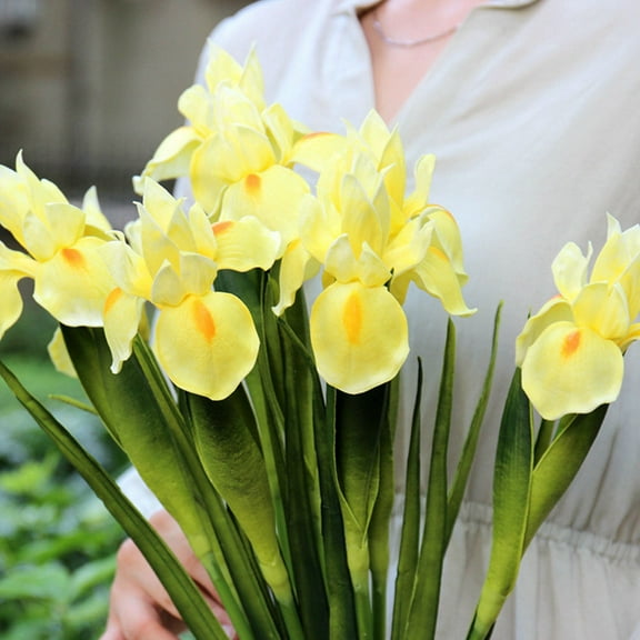 MLINS Lifelike Artificial Iris Flower in Yellow Color Made of Ecofriendly PU Material for Wedding Decoration Home Use 1Pc