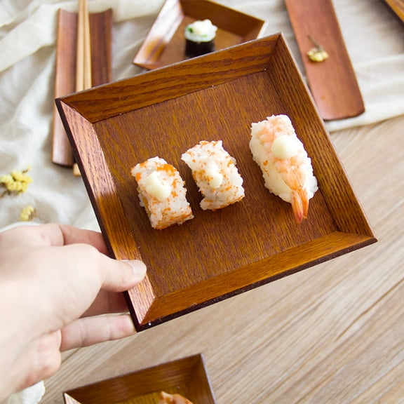 MLINS Light Brown Sushi Tray Timber Snack Plate for Storing Food Waterproof Heat Resistant Square Shape 10.5X10.5X2cm