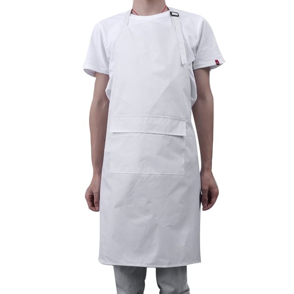 MLINS Long Waterproof Apron with Pockets Adjustable PVC Apron for Chef Hot Pot Restaurant (White)