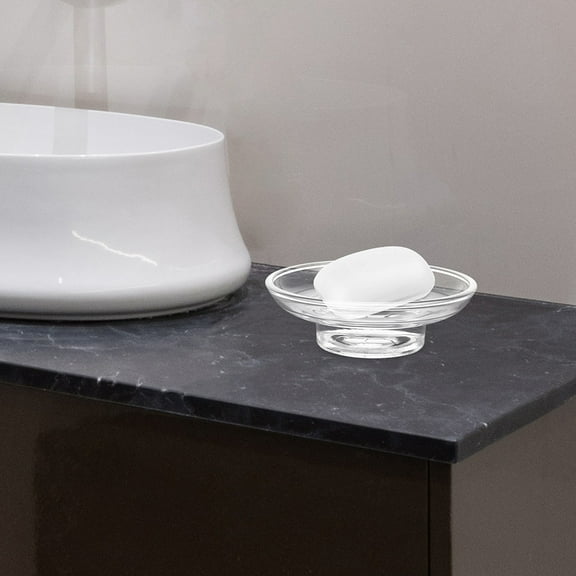 MLINS MLINS Clear Glass Soap Dish Round Replacement Holder for Bathroom Vanities Countertops and Kitchen Sinks