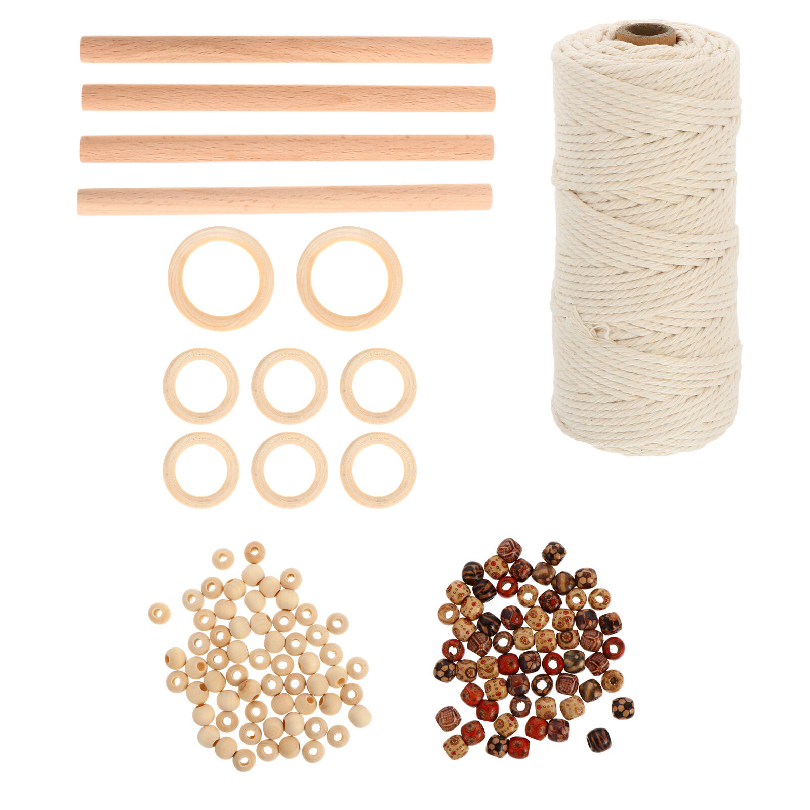 Cotton Rope Diy MLINS Macrame Cotton Rope DIY Kit with Wooden Beads for Wall Hanging ...