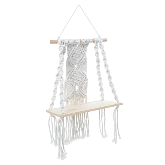 MLINS Boho Macrame Wall Hanging Shelf with Rope Plant Pot Basket Holder, Indoor Plant Hanger and Wall Decor for Home