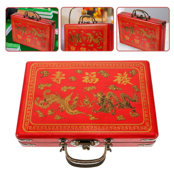 MLINS Mahjong Organizer Rectangle Traditional - Mahjong Box Chinese Organizer Empty Rectangle Tiles Wood Case Traditional Storage For Style Game Play